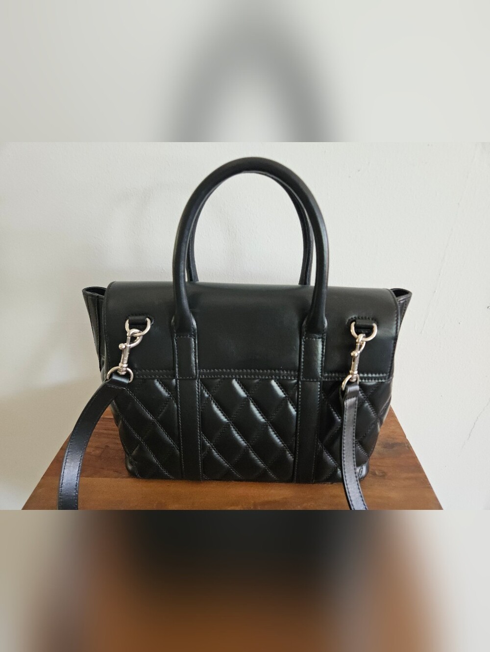 Mulberry Small Bayswater Satchel, Black Quilted Leather Top-Handle - Picture 2 of 11